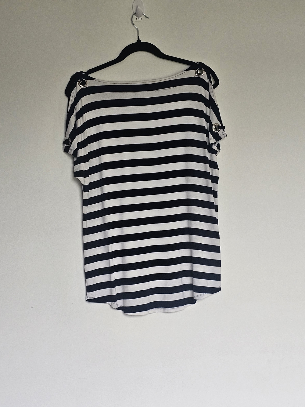 Cable & Gauge Blue and White striped cold shoulder shirt